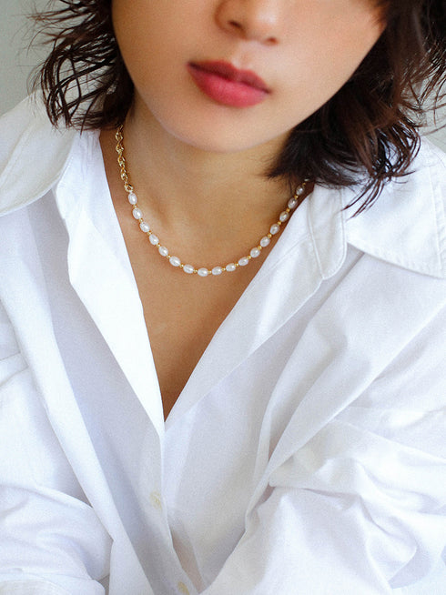 Freshwater Pearl Beaded Chain Necklace and Bracelet - Zafari Studio Jewelry